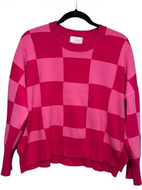 Alexander Jane Luxe Crewneck Sweater Pink Checkerboard 1X/2X